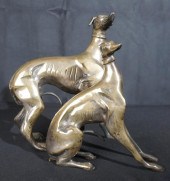 TWO VARICOLORED BRASS WHIPPETS