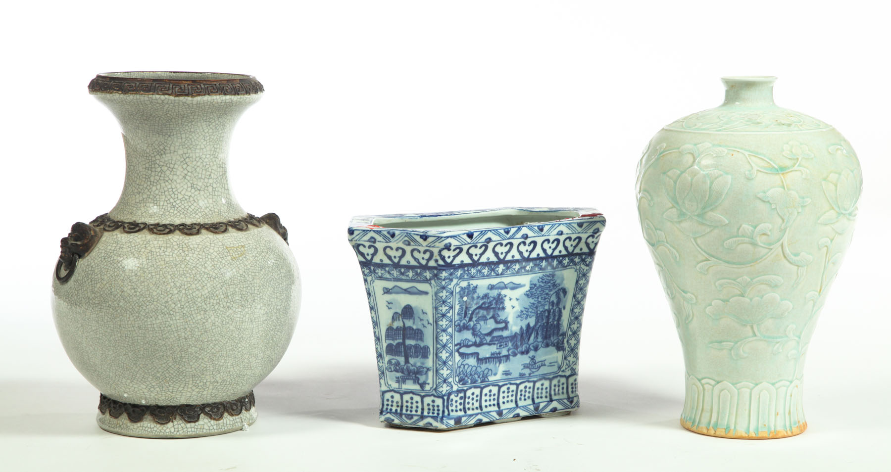 TWO VASES AND A PLANTER.  China 