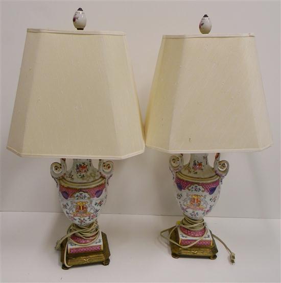 Two vasiform lamps with shield of