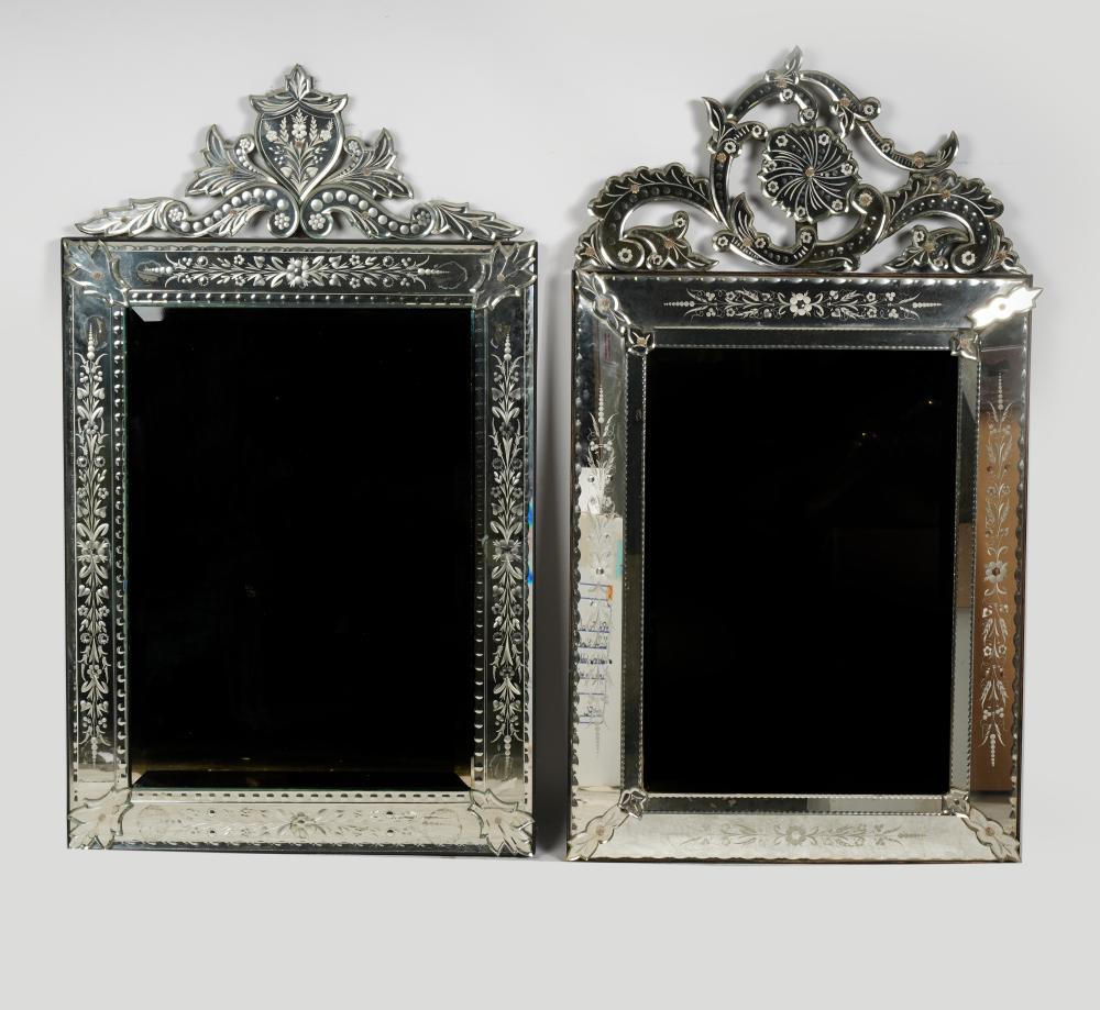 TWO VENETIAN ETCHED GLASS WALL