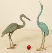 TWO VERDE FINISHED BRONZE CRAN
