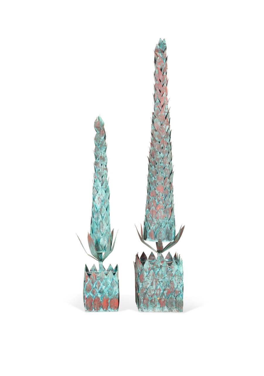 TWO VERDIGRIS COPPER TOPIARY
