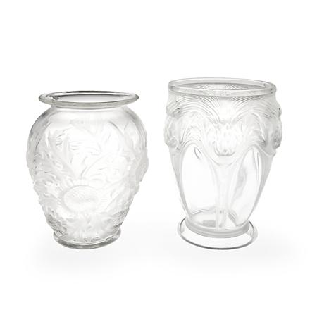 Two Verlys Mold Blown Glass Vases