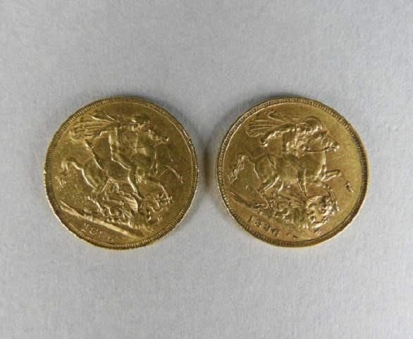 TWO VICTORIAN 22KT GOLD COINS,