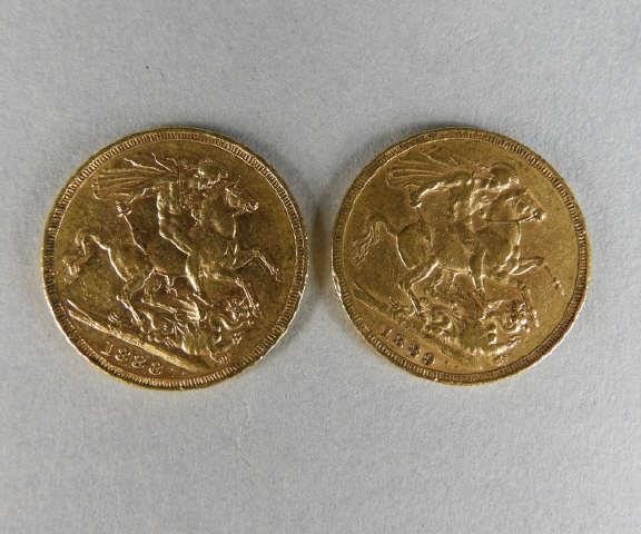 TWO VICTORIAN 22KT GOLD COINS,