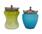 TWO VICTORIAN ART GLASS BISCUI