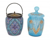 TWO VICTORIAN ART GLASS BISCUI