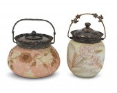 TWO VICTORIAN ART GLASS BISCUI