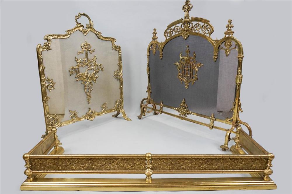 TWO VICTORIAN BRASS FIRESCREENS AND