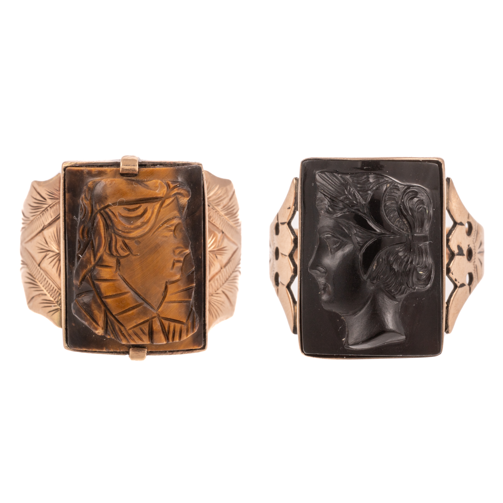 TWO VICTORIAN CARVED CAMEO RINGS IN