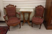 TWO VICTORIAN CHAIRS & MARBLE-