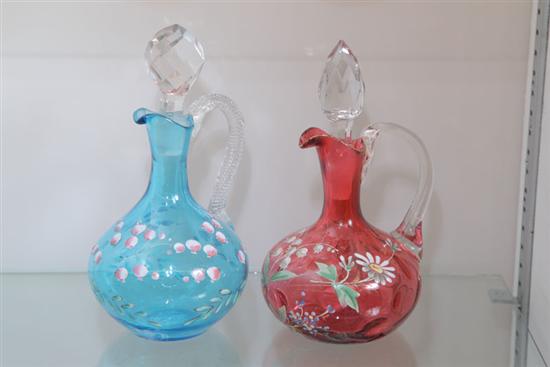 TWO VICTORIAN GLASS CRUETS.