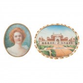 TWO VICTORIAN HAND-PAINTED BRO