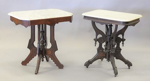 TWO VICTORIAN MARBLE TOP TABLES,