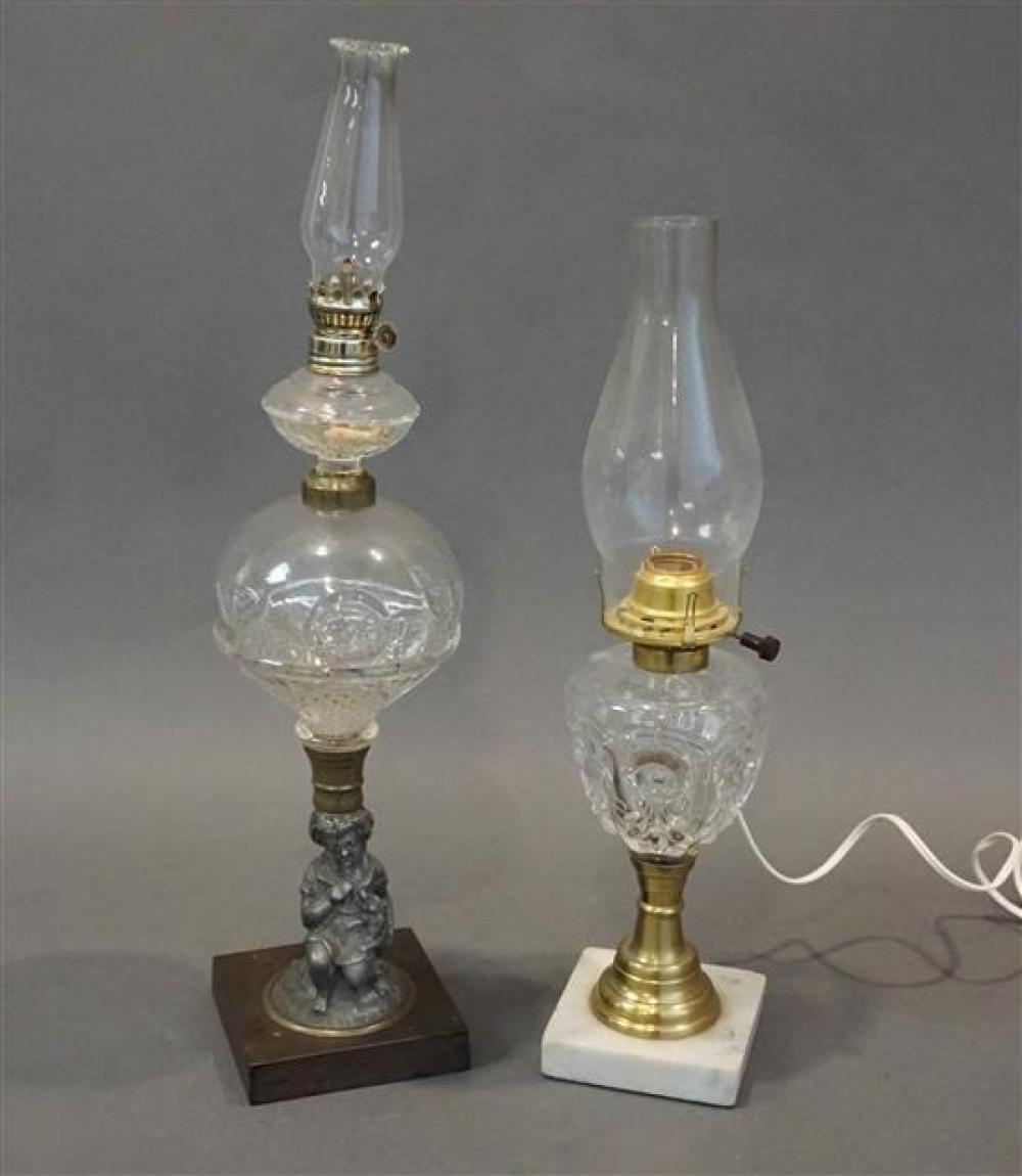 TWO VICTORIAN MOLDED GLASS FONT OIL