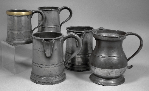 Two Victorian pewter lipped quart