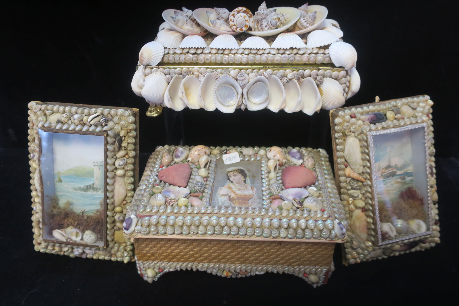 TWO VICTORIAN SAILORS SHELL ART