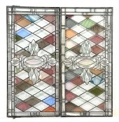 TWO VICTORIAN STAINED AND BEVE