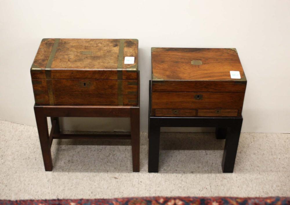 TWO VICTORIAN WALNUT LAP DESKS ON