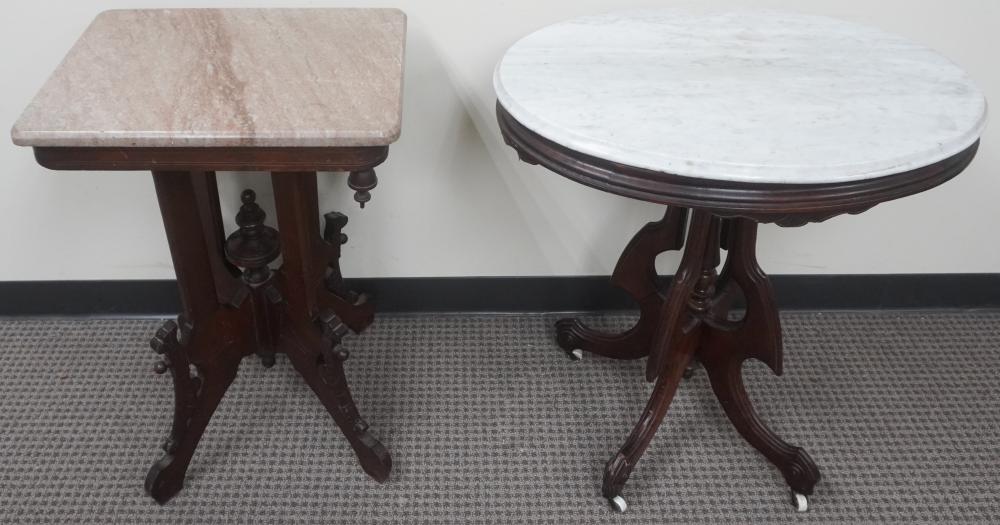 TWO VICTORIAN WALNUT MARBLE TOP