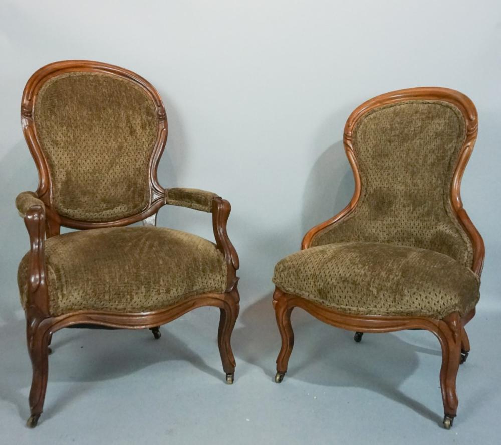 TWO VICTORIAN WALNUT PARLOR