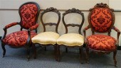 TWO VICTORIAN WALNUT ROSE UPHO