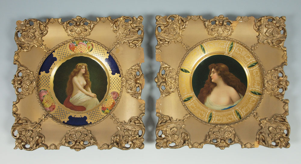 TWO VIENNA ART PLATES: In gilt