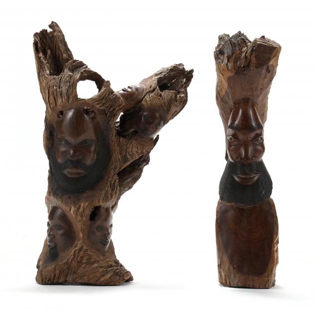 TWO VINTAGE AFRICAN CARVED