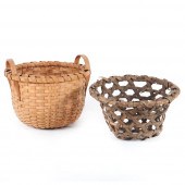 TWO VINTAGE BASKETS: OPEN WEAV