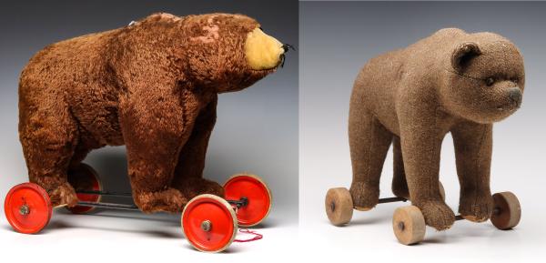 TWO VINTAGE BEARS ON WHEELS