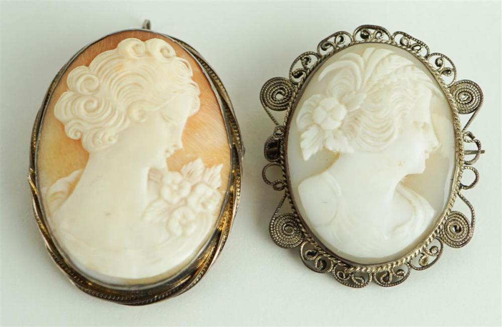TWO VINTAGE CAMEO PIN/PENDANTSTWO