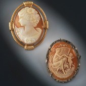 TWO VINTAGE CAMEOS  1-½"L, 1-¼
