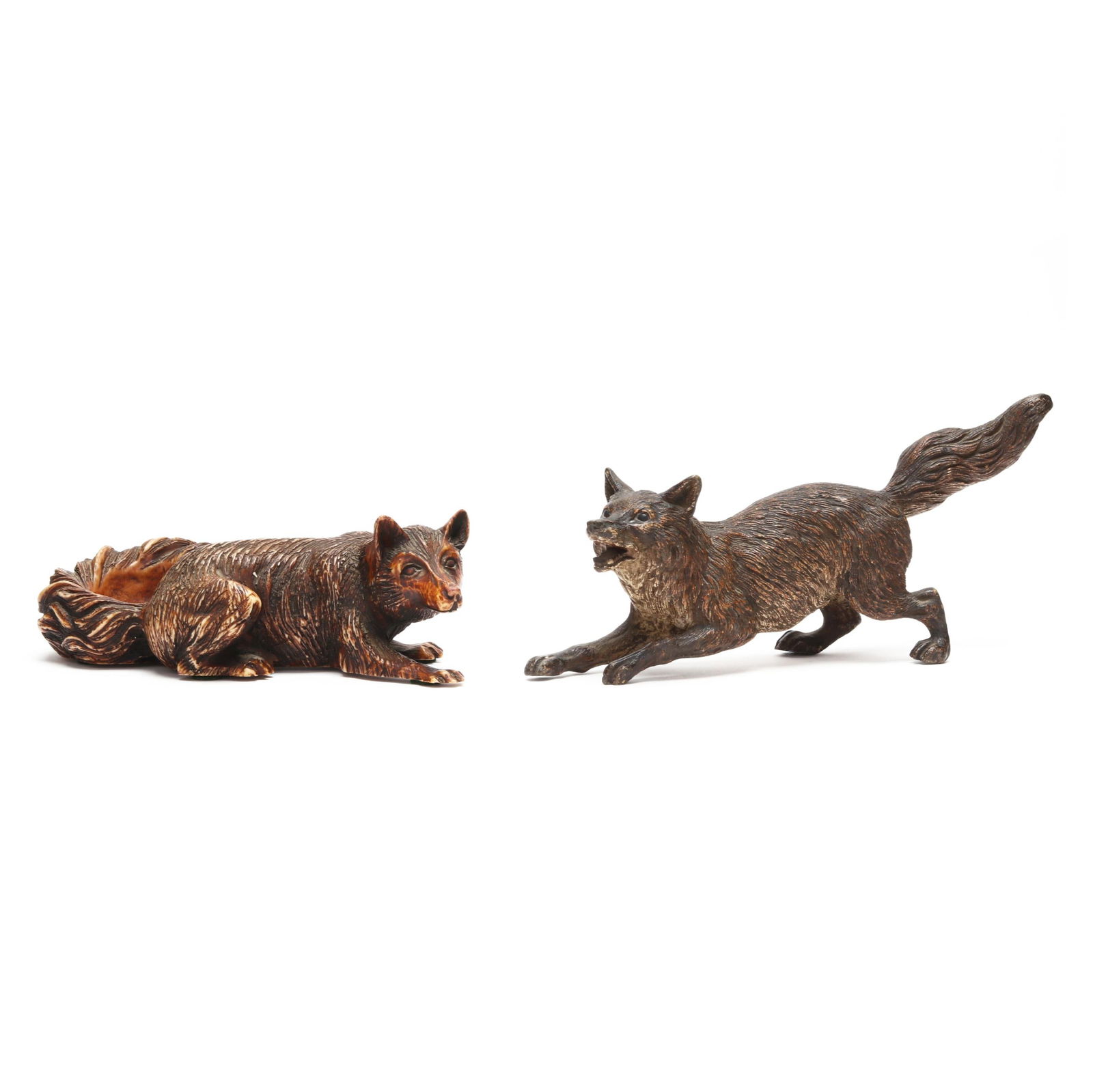 TWO VINTAGE CAST FOX TABLE