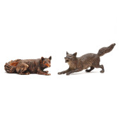 TWO VINTAGE CAST FOX TABLE SCU