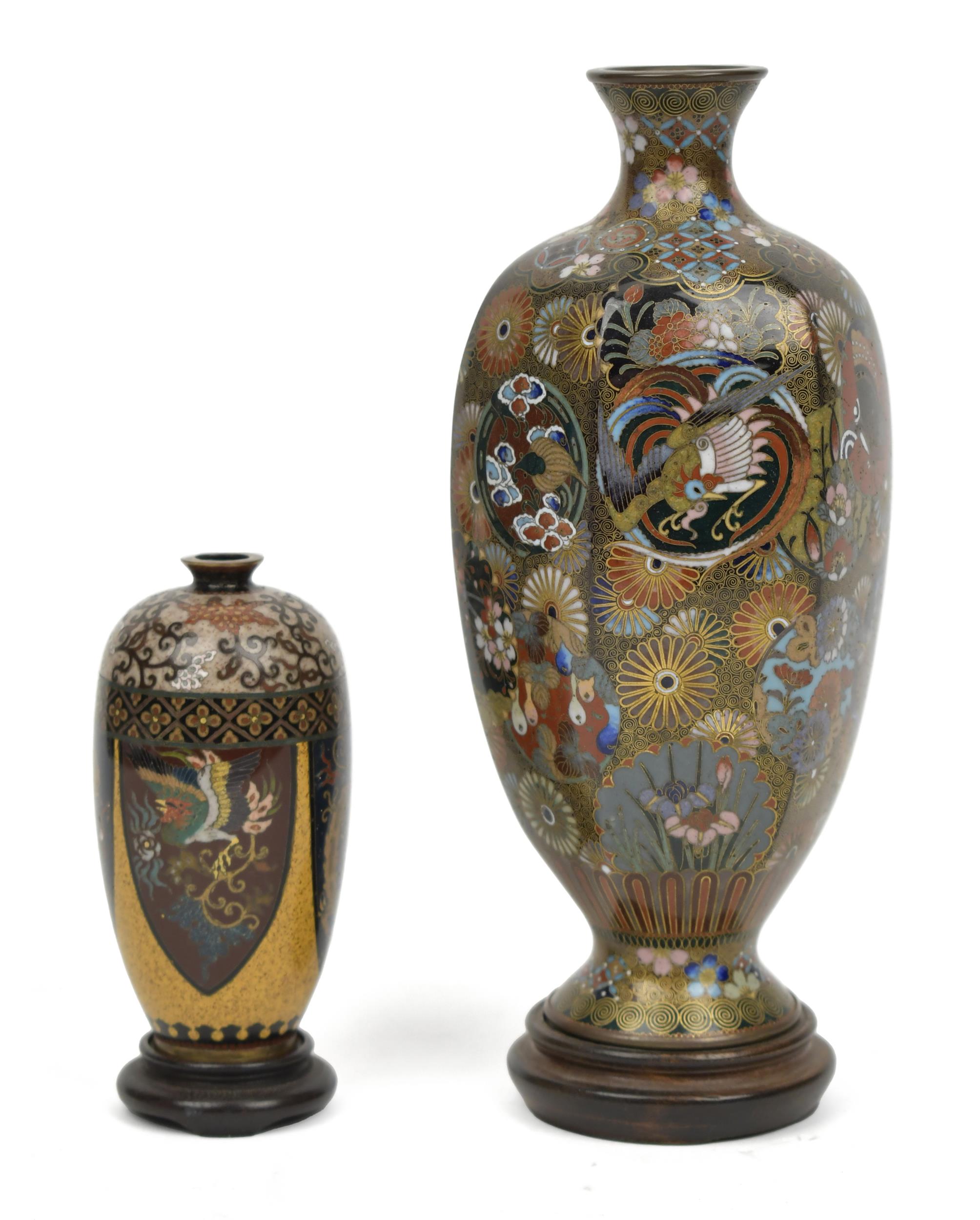 TWO VINTAGE CLOISONNE VASES. A