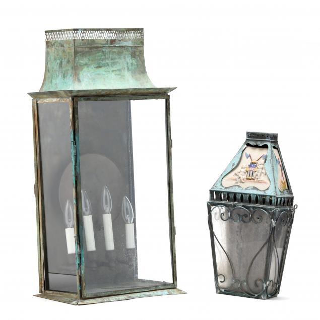TWO VINTAGE COPPER LANTERNS Mid