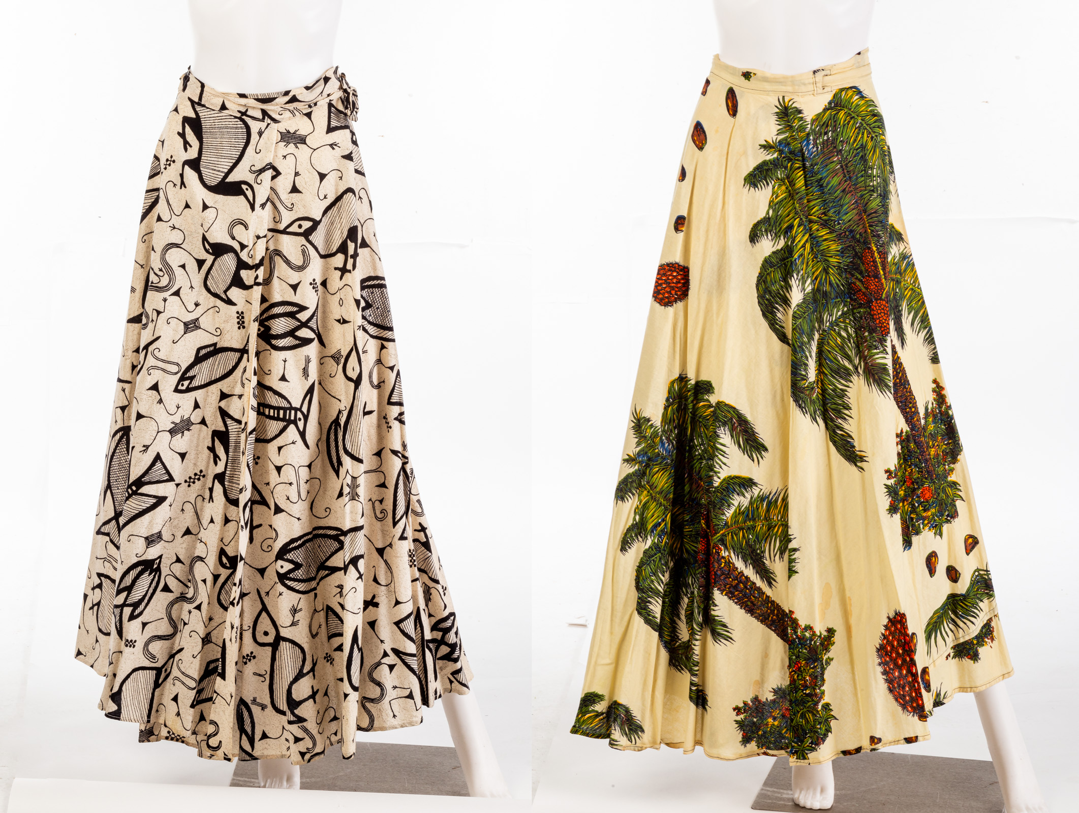 TWO VINTAGE COTTON WRAP SKIRTS .