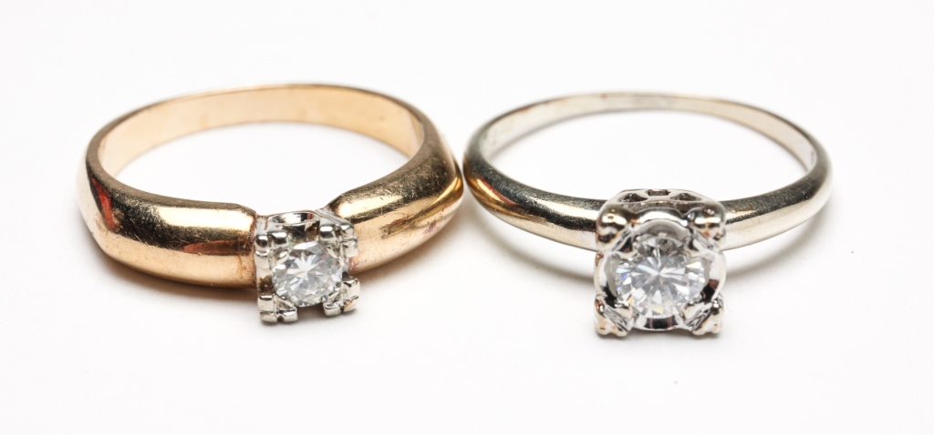 TWO VINTAGE DIAMOND SOLITAIRE
