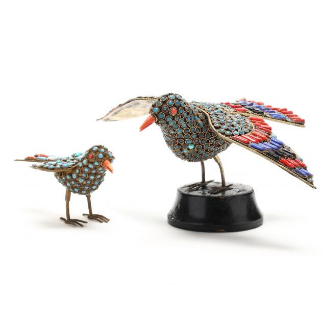 TWO VINTAGE ENAMEL AND GLASS