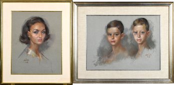 Two vintage framed charcoal