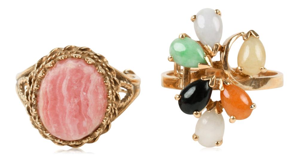 TWO VINTAGE GEMSTONE GOLD