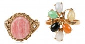 TWO VINTAGE GEMSTONE GOLD RING