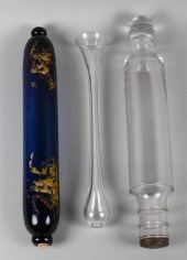 TWO VINTAGE GLASS ROLLING PINS