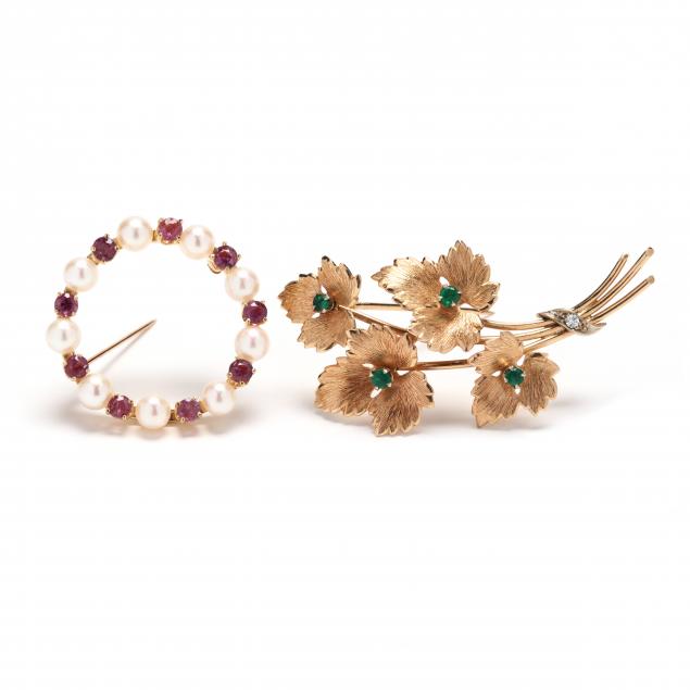 TWO VINTAGE GOLD AND GEM-SET