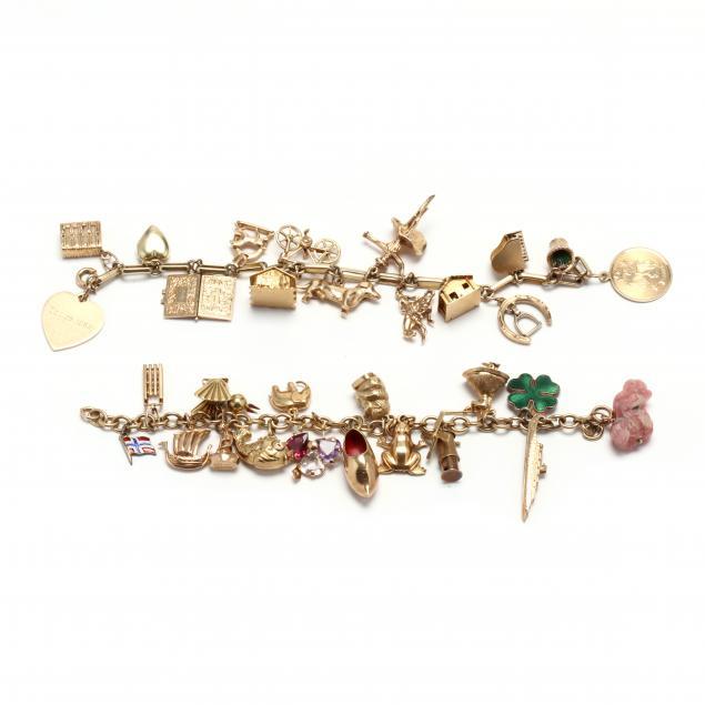 TWO VINTAGE GOLD AND GEM-SET
