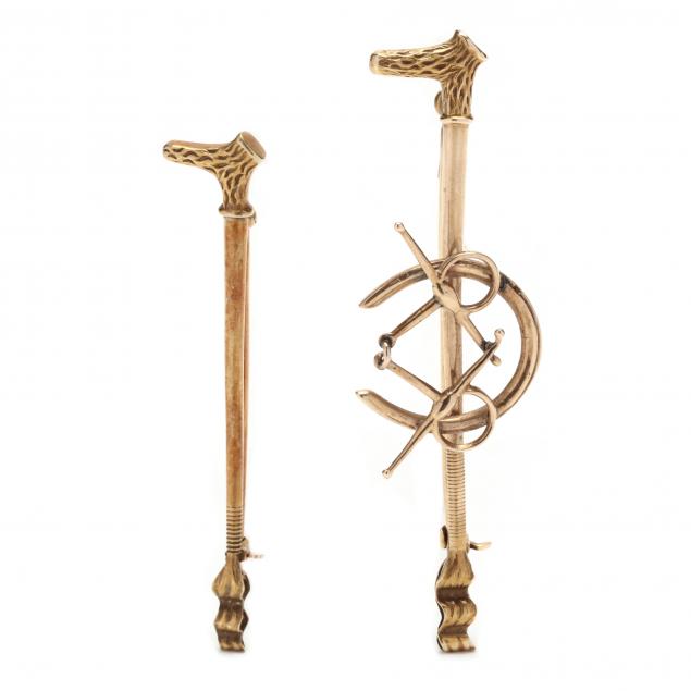 TWO VINTAGE GOLD EQUESTRIAN MOTIF