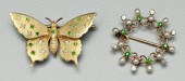 Two vintage green garnet and d