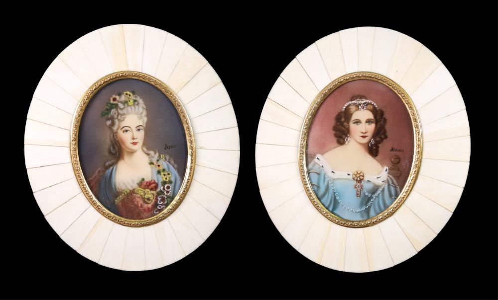 TWO VINTAGE HAND PAINTED PORTRAIT