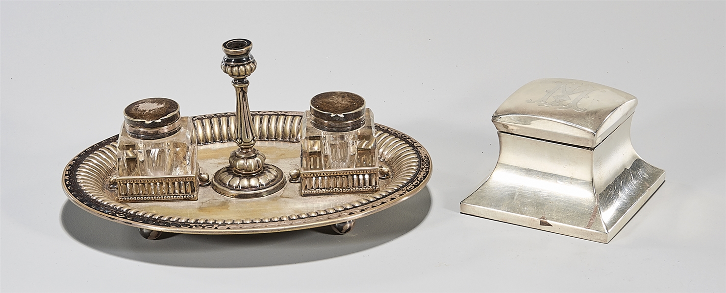 Two vintage inkwells; including one
