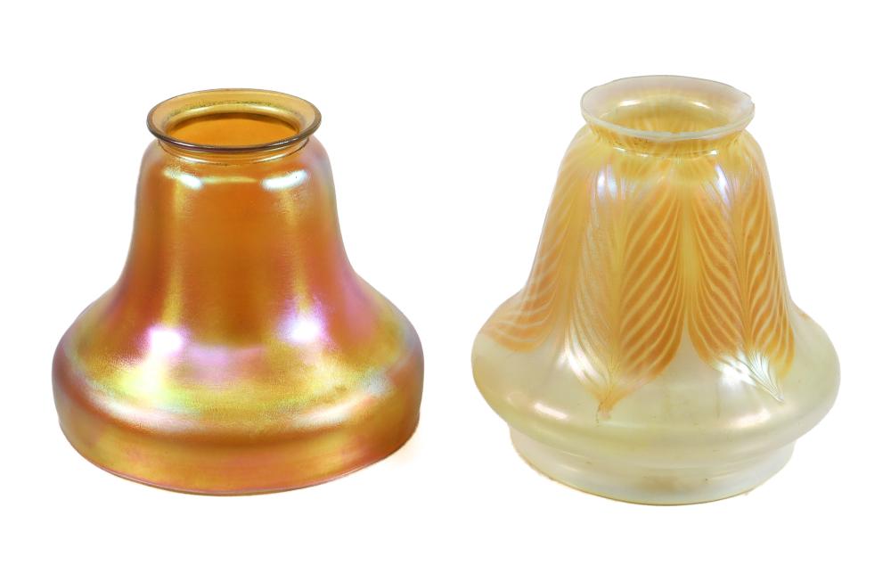 TWO VINTAGE IRIDIZED ART GLASS LAMP